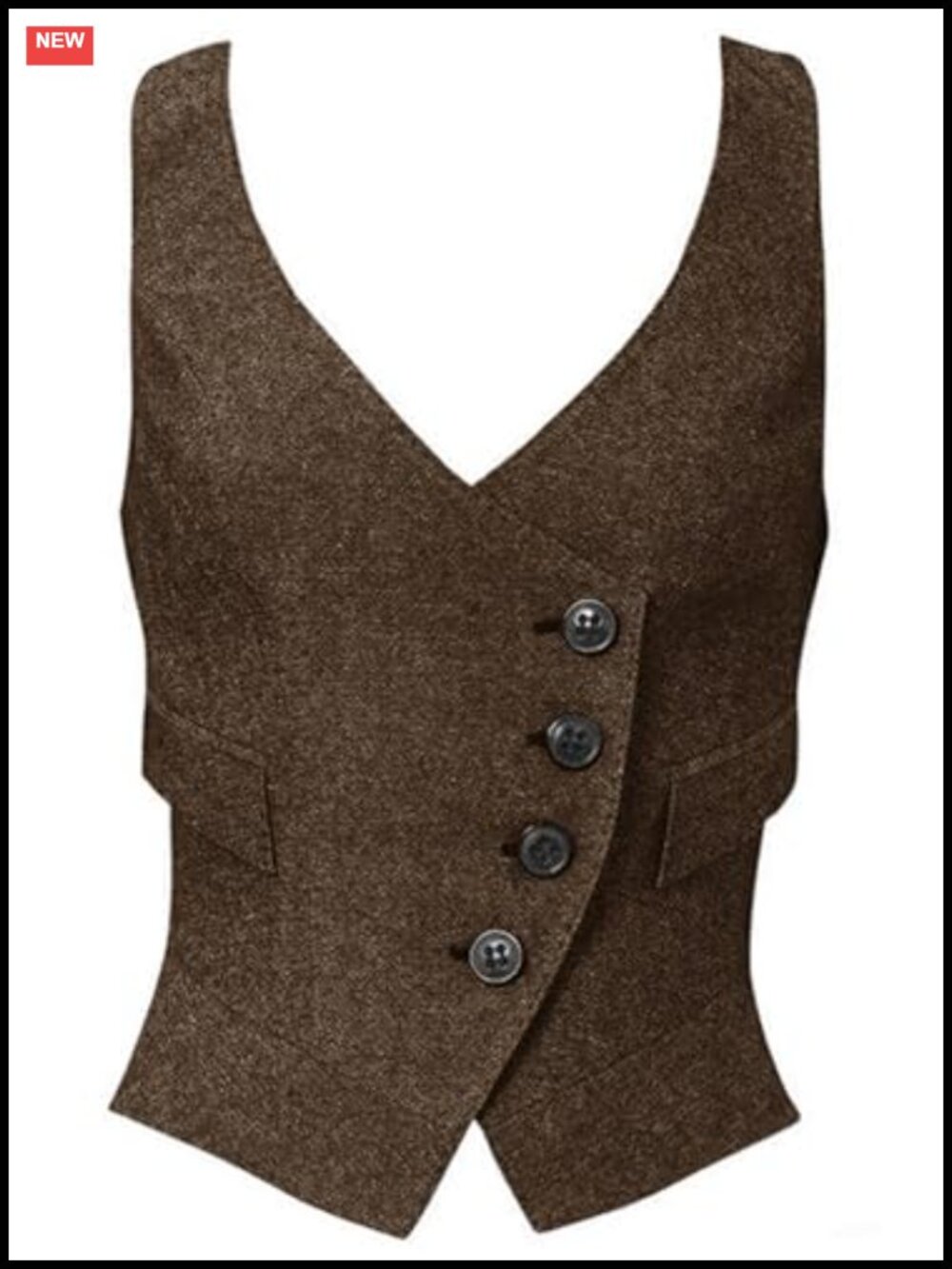 Herringbone Tweed Waistcoat Slim-Fit Button-Up V-Neck Vest